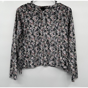 Art Class XL Floral‎ Crushed Velvet Long Sleeve Top Womens Black Side Ties